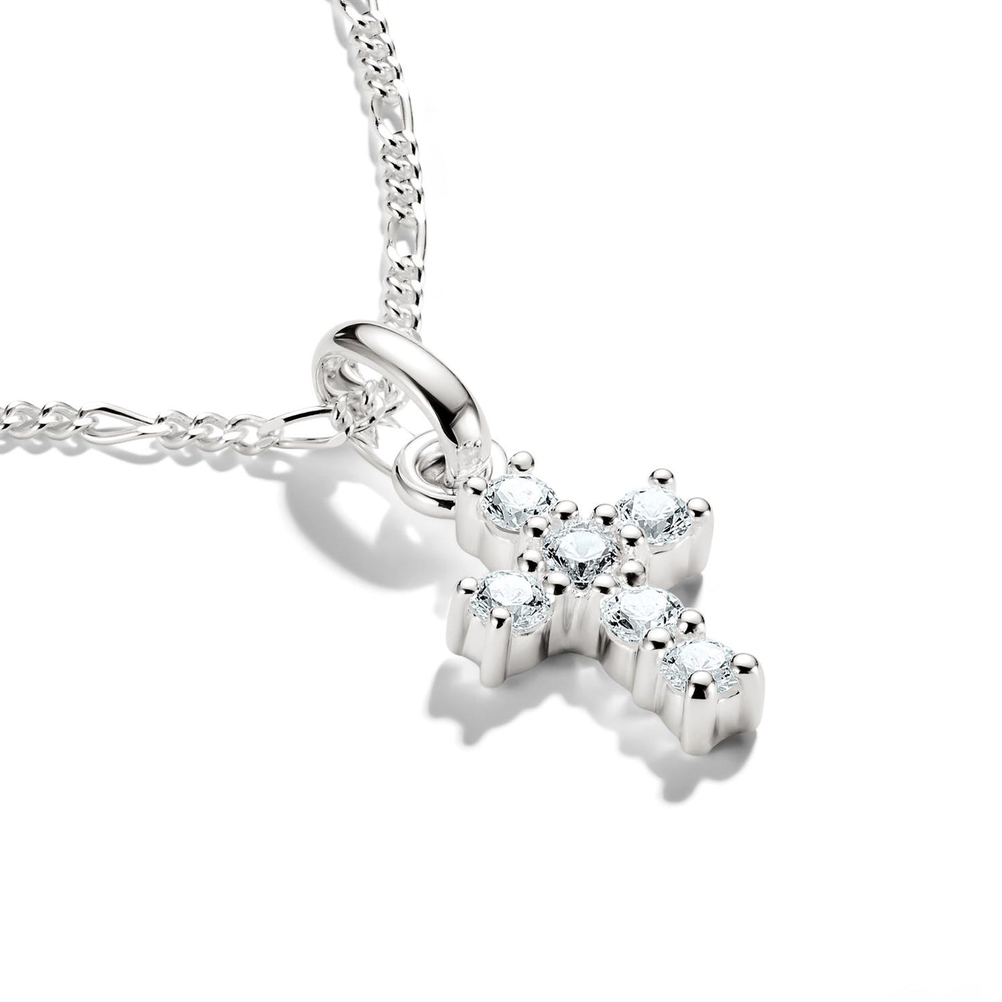 Charm Pendant Cross With White Stones Connect Silver