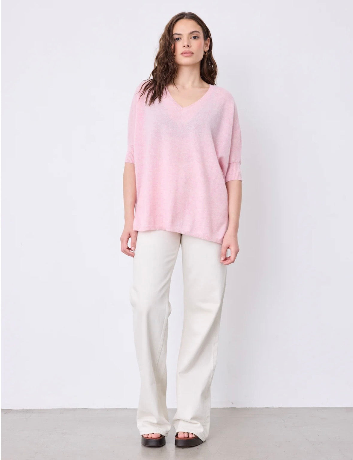 Aimee Cashmere V-Neck - Pivoine