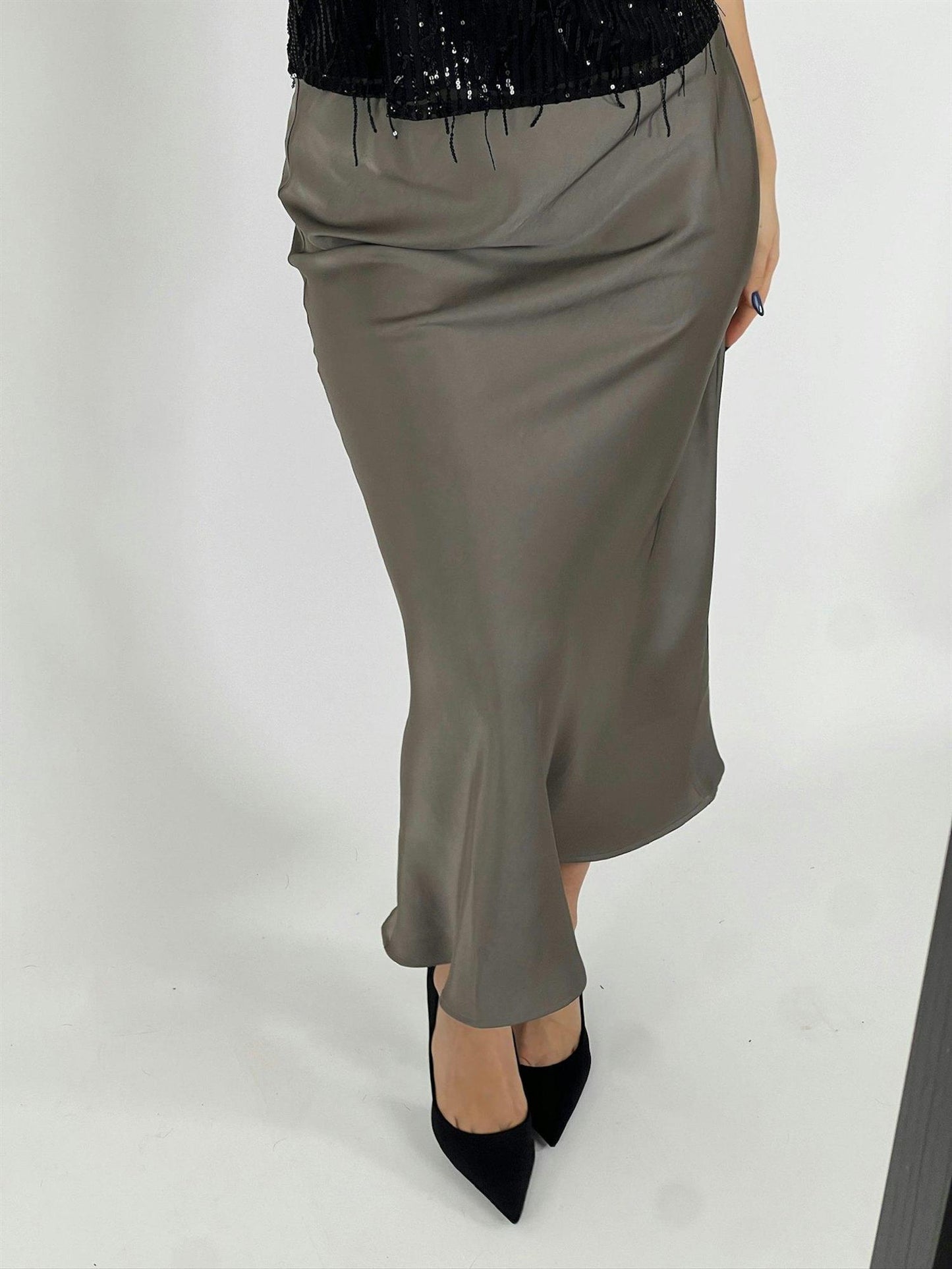 Vicky Heavy Sateen Skirt - Warm grey