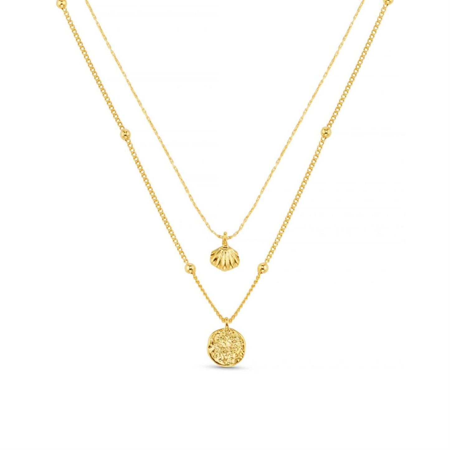 Mini shell & molten coin 2-row necklace