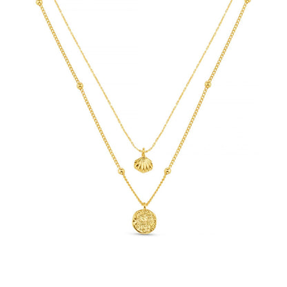 Mini shell & molten coin 2-row necklace