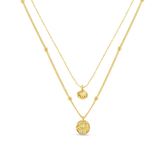 Mini shell & molten coin 2-row necklace