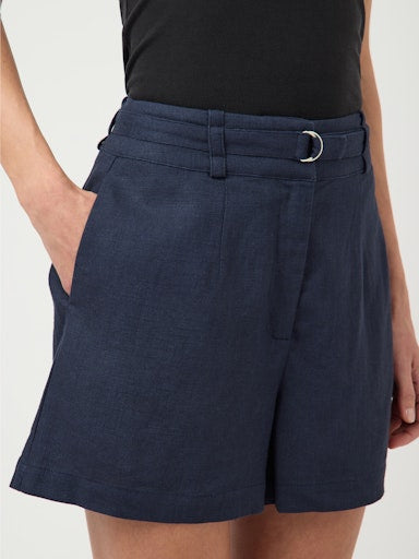 YASAGANIA HW LINEN BLEND SHORTS - NAVY BLAZER
