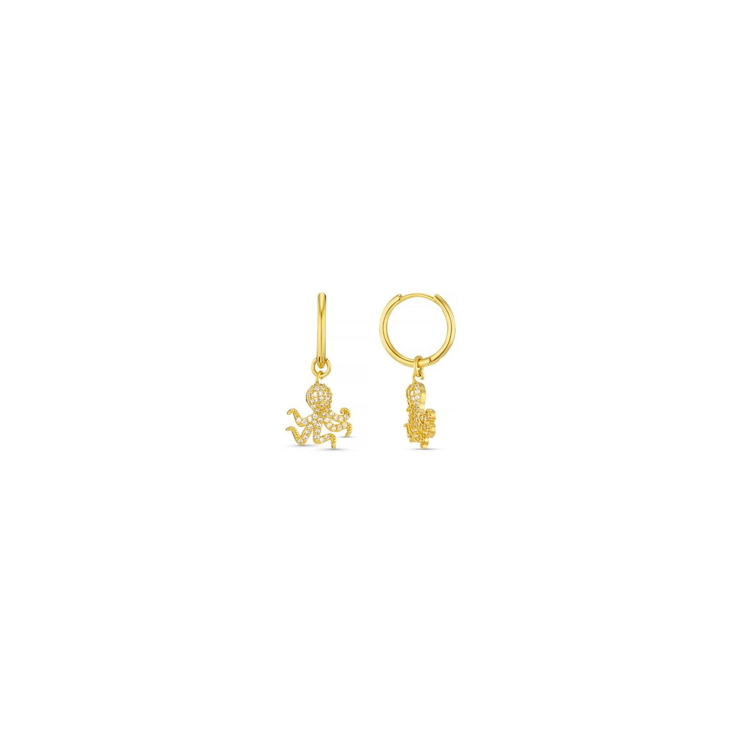 Pave Octopus Charm Hoops