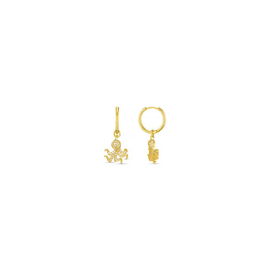 Pave Octopus Charm Hoops