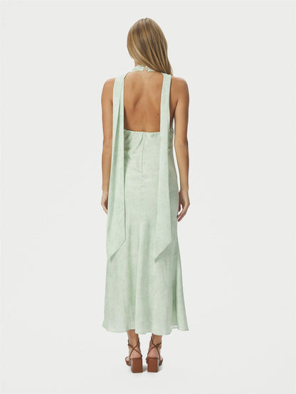 Fiona Pattern Satin Dress - Light Green