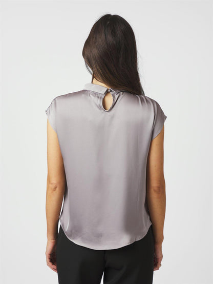 Fleur Drapy Satin Blouse - Grey