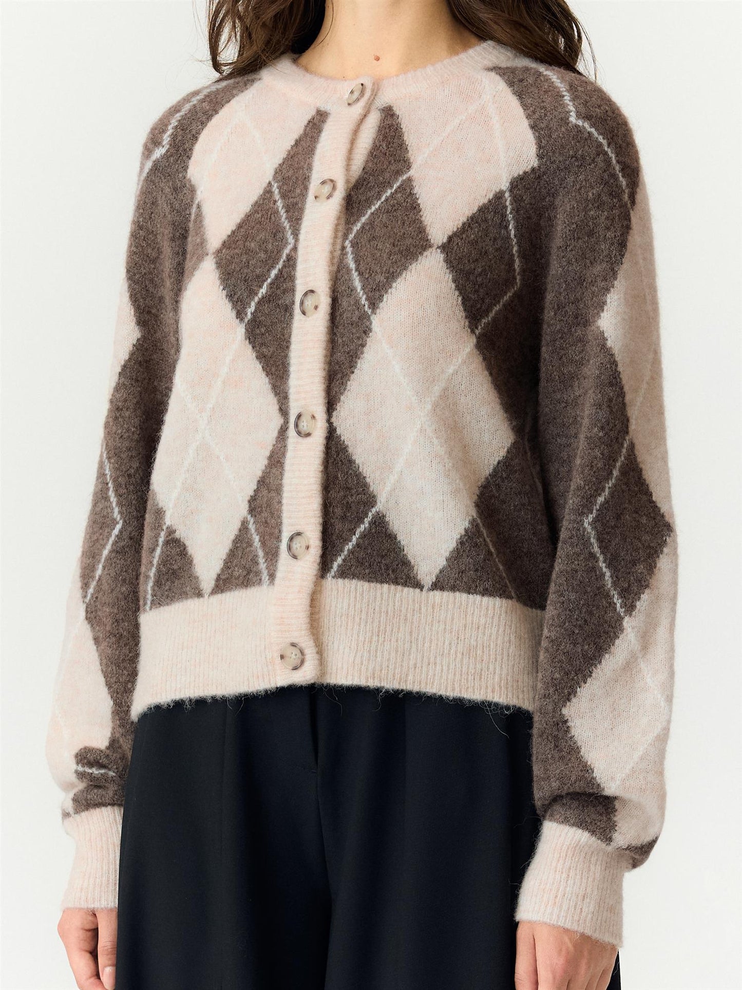 YASJOHI SS WOOL BLEND CARDIGAN - OATMEAL/ TAUPE GRAY