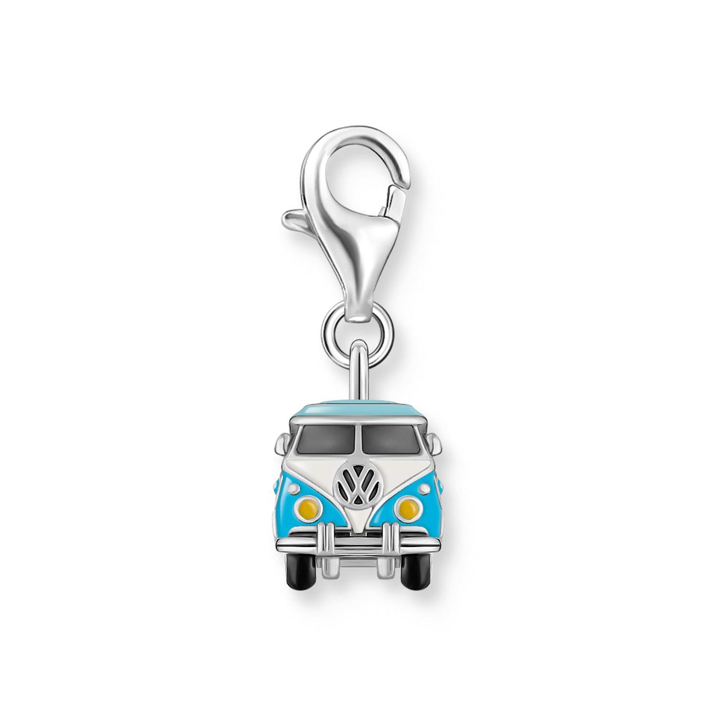 Silver Charm Pendant Volkswagen Blue Hippie Bus