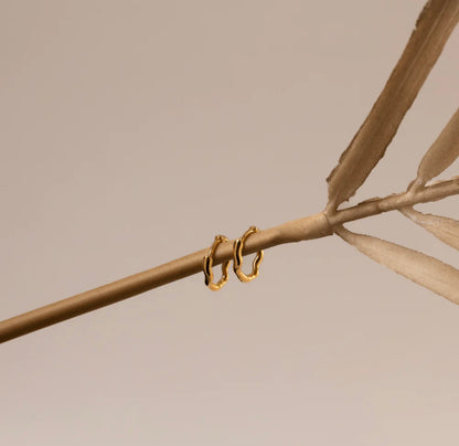 Organic Round Wave Gold Huggie Hoops