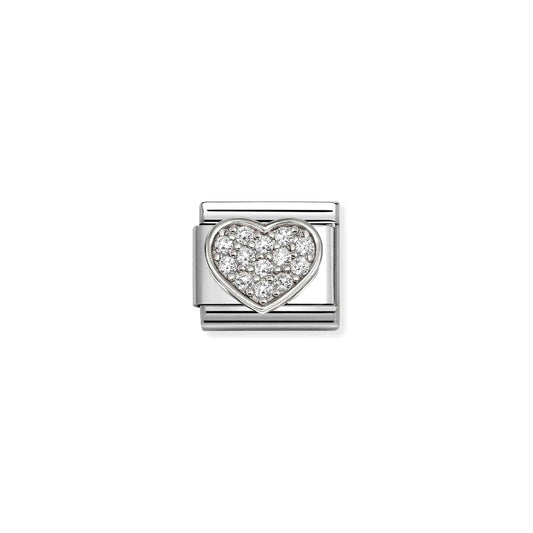 LINK, SILVER HEART WITH WHITE CUBIC ZIRCONIA