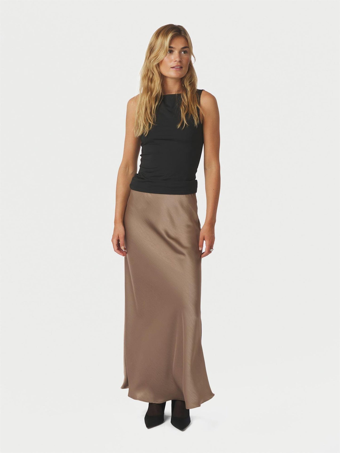 Vicky Heavy Sateen Skirt - Dark Taupe