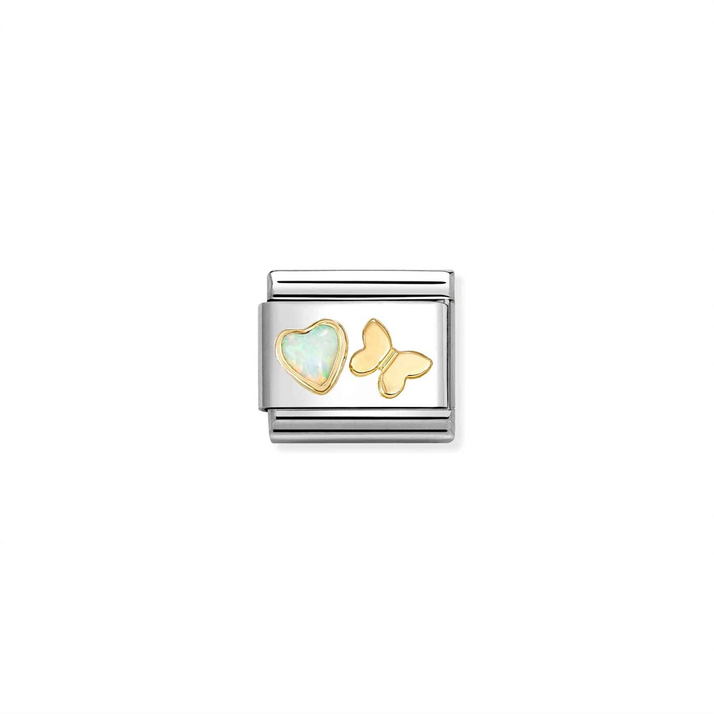 LINK, WHITE OPAL HEART AND GOLD BUTTERFLY