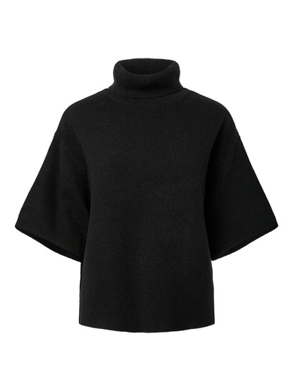 YASEMILIA 2/4 ROLL NECK KNIT PULLOVER - BLACK