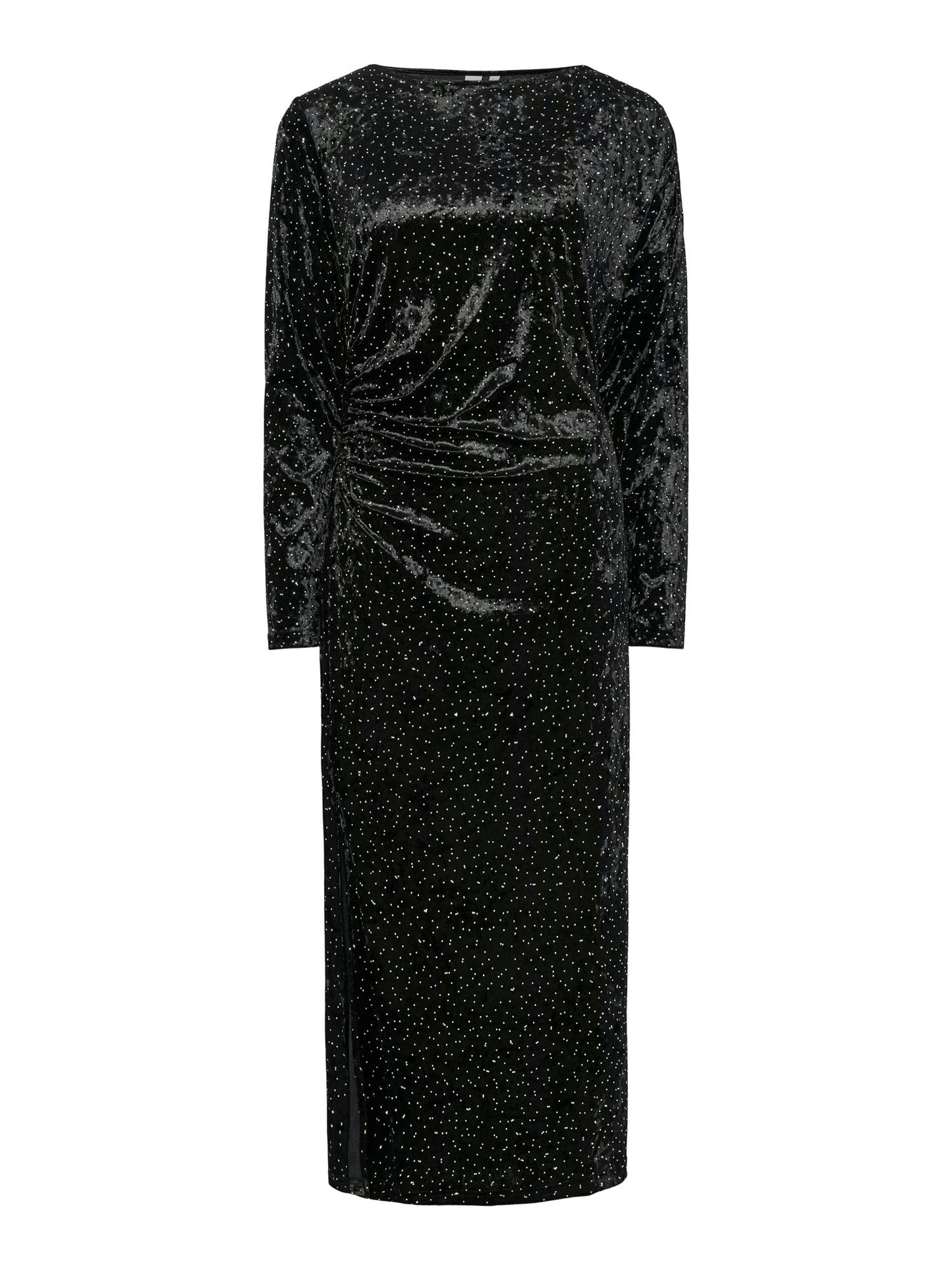 YASTILLIA LS VELVET LONG DRESS - BLACK
