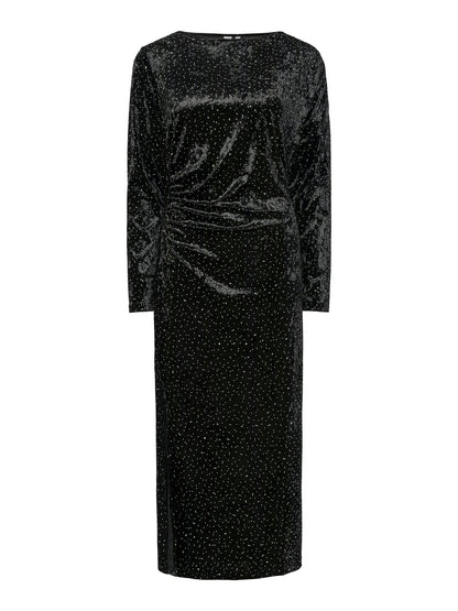 YASTILLIA LS VELVET LONG DRESS - BLACK