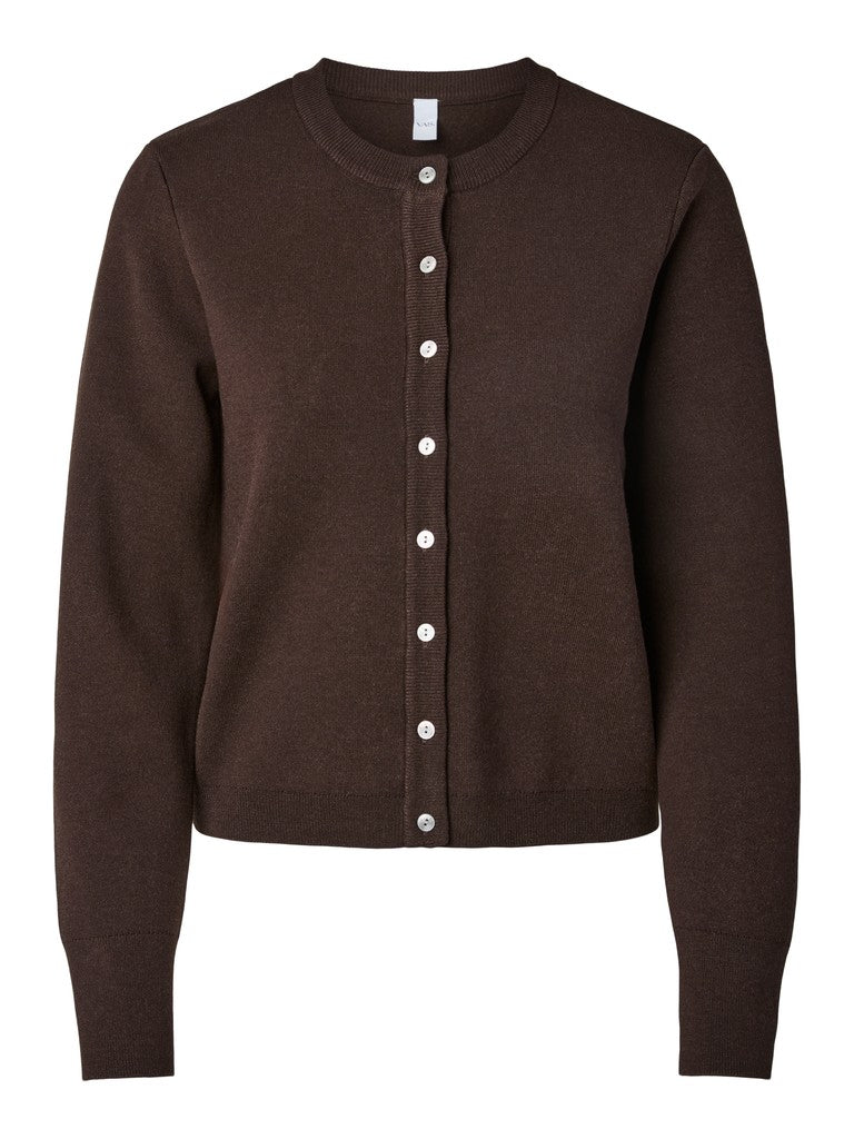 YASELENA SS KNIT CARDIGAN - COFFE BEAN/MELANGE