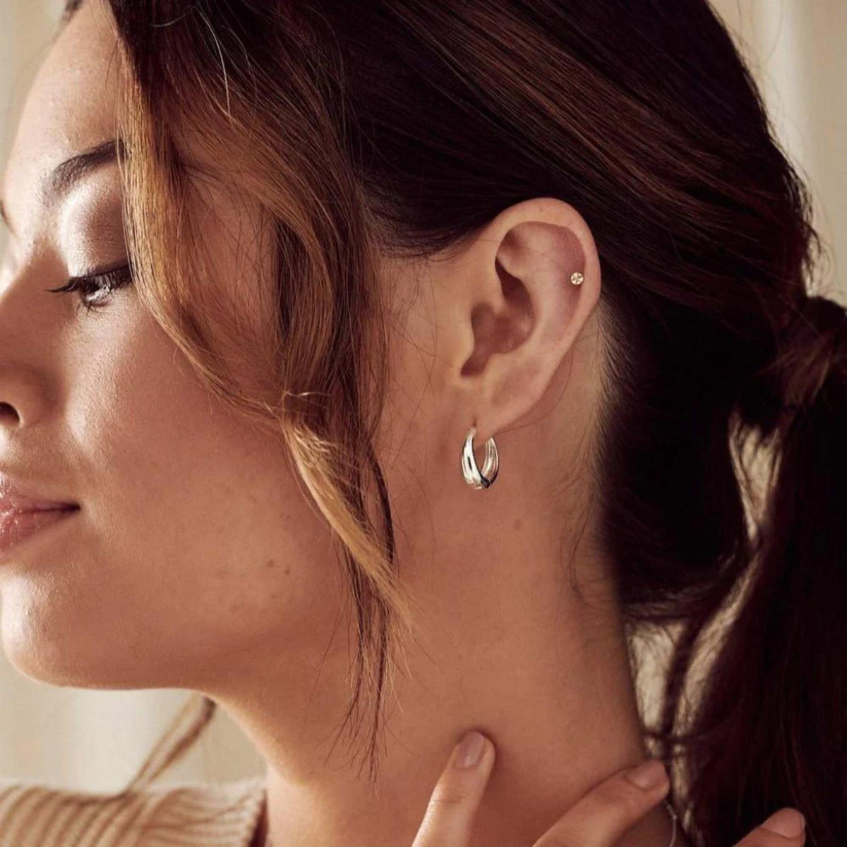 Tapered  Silver Hoops