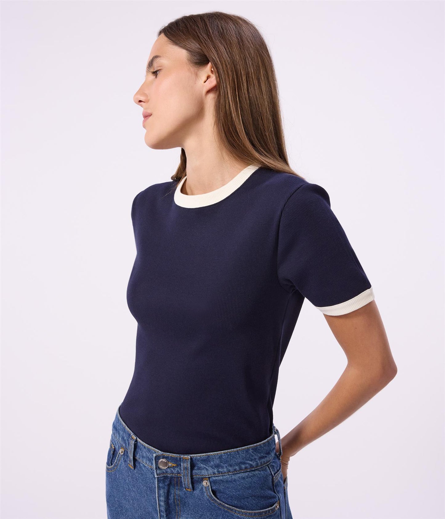 Tee-Shirt Ribbed - Navy and White details