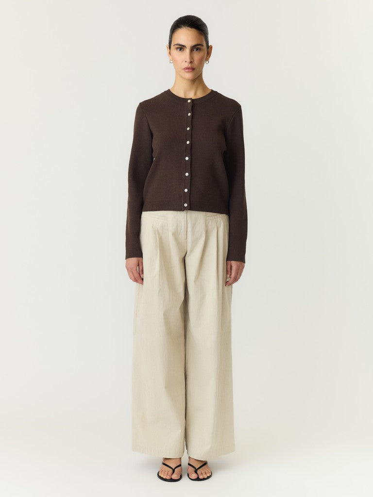 YASELENA SS KNIT CARDIGAN - COFFE BEAN/MELANGE