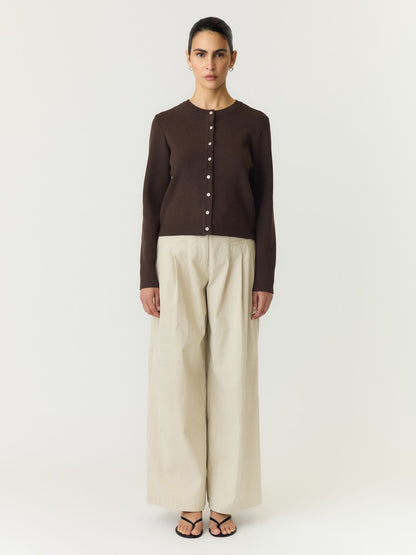 YASELENA SS KNIT CARDIGAN - COFFE BEAN/MELANGE
