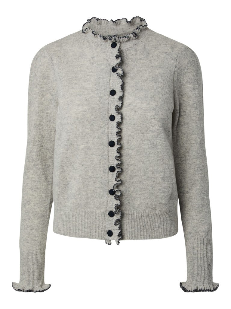 YASERONIA LS WOOL KNIT CARDIGAN S. - LIGHT GREY MELA/NAVY BLAZE