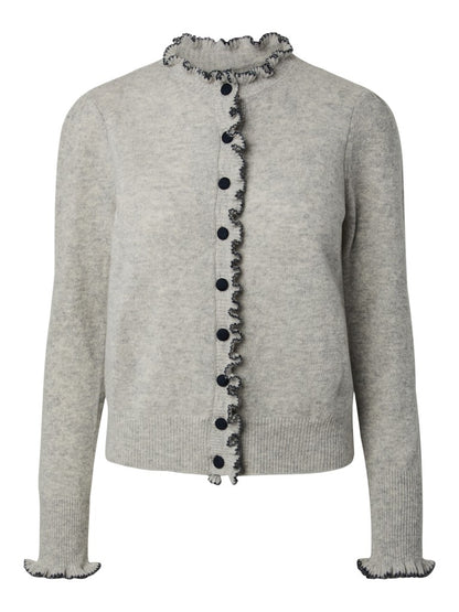YASERONIA LS WOOL KNIT CARDIGAN S. - LIGHT GREY MELA/NAVY BLAZE