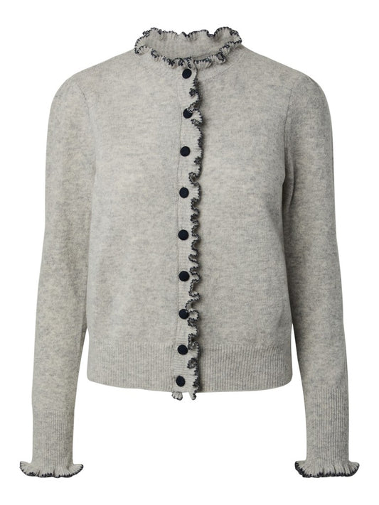YASERONIA LS WOOL KNIT CARDIGAN S. - LIGHT GREY MELA/NAVY BLAZE
