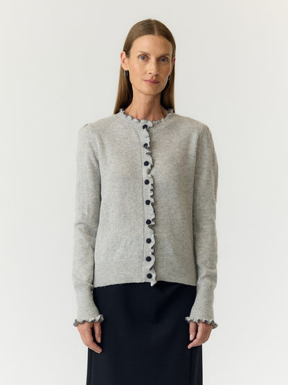 YASERONIA LS WOOL KNIT CARDIGAN S. - LIGHT GREY MELA/NAVY BLAZE