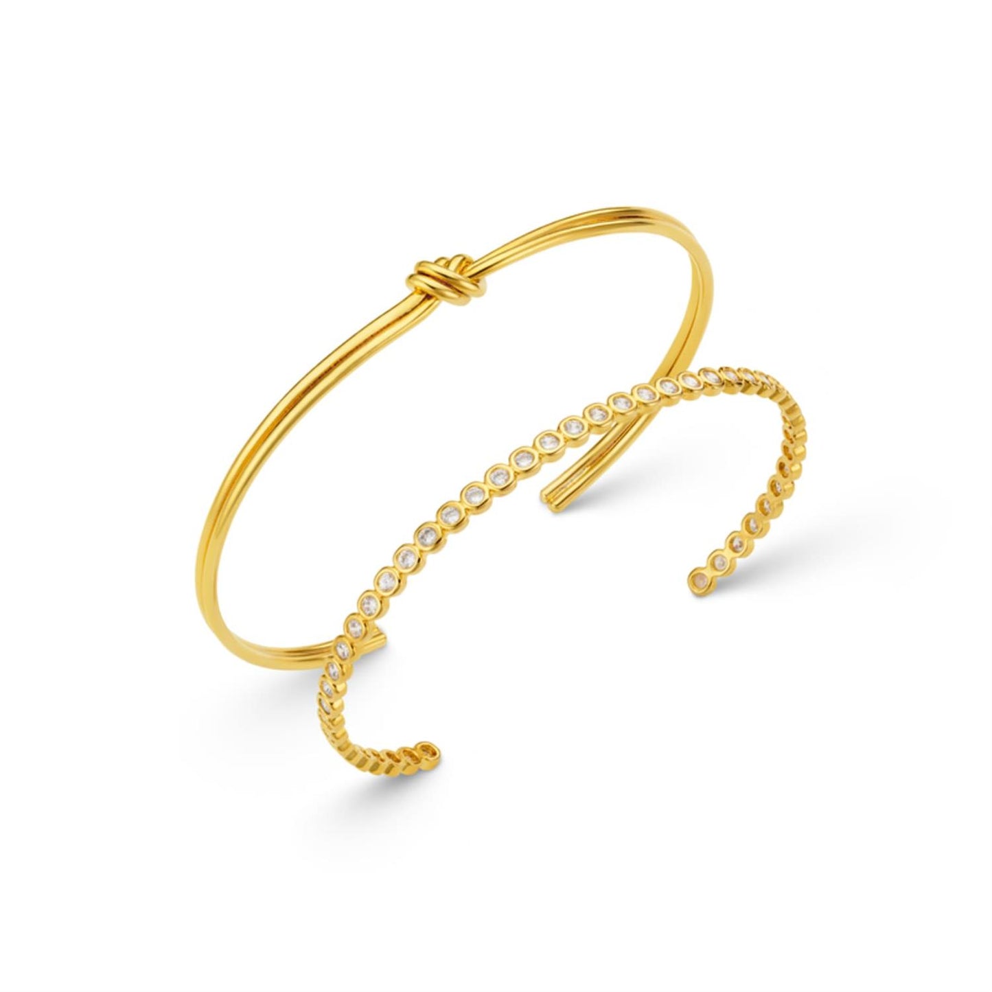 Linear Knot & Crystal Bangle 2 pack