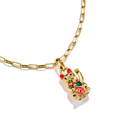Charm Pendant Colourful Waving Cat Connect Gold-plated