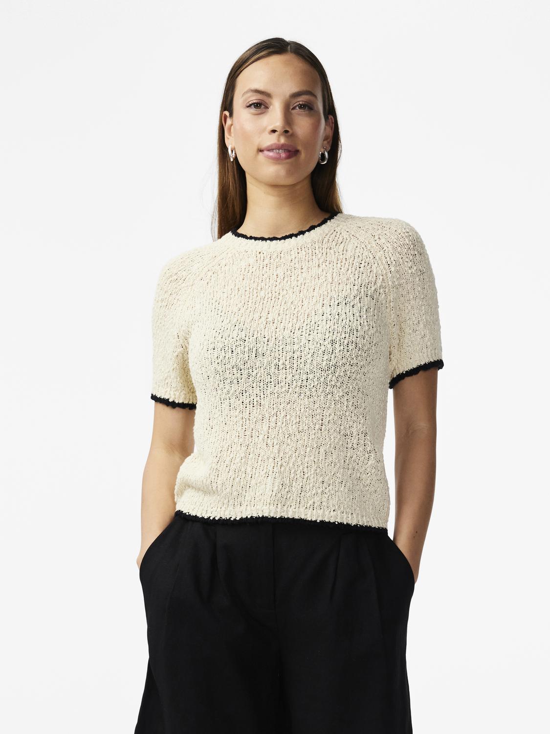 YASCHANEO SS KNIT TOP - BIRCH & BLACK