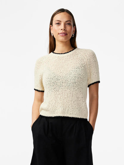 YASCHANEO SS KNIT TOP - BIRCH & BLACK