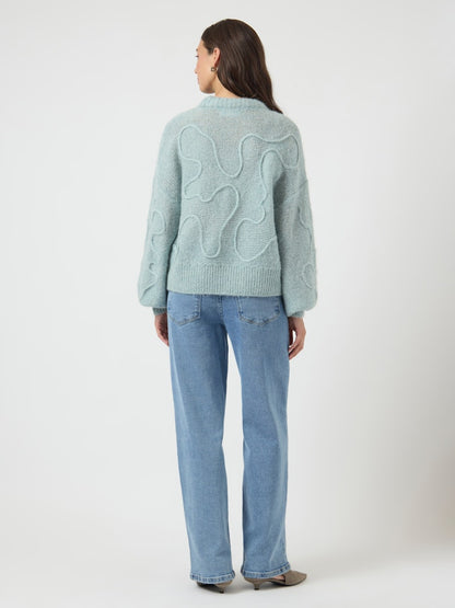 YASBRIDA LS WOOL BLEND KNIT PULLOVER - SILVER BLUE