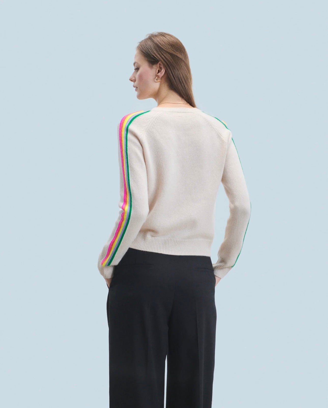 V-Neck Sweater Multicolor Stripes - Sand