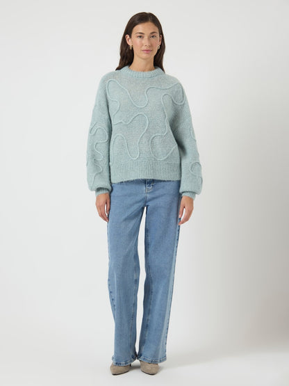YASBRIDA LS WOOL BLEND KNIT PULLOVER - SILVER BLUE