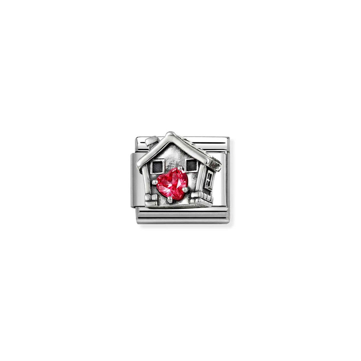 LINK, RED HOUSE RED HEART OXIDIZED SILVER