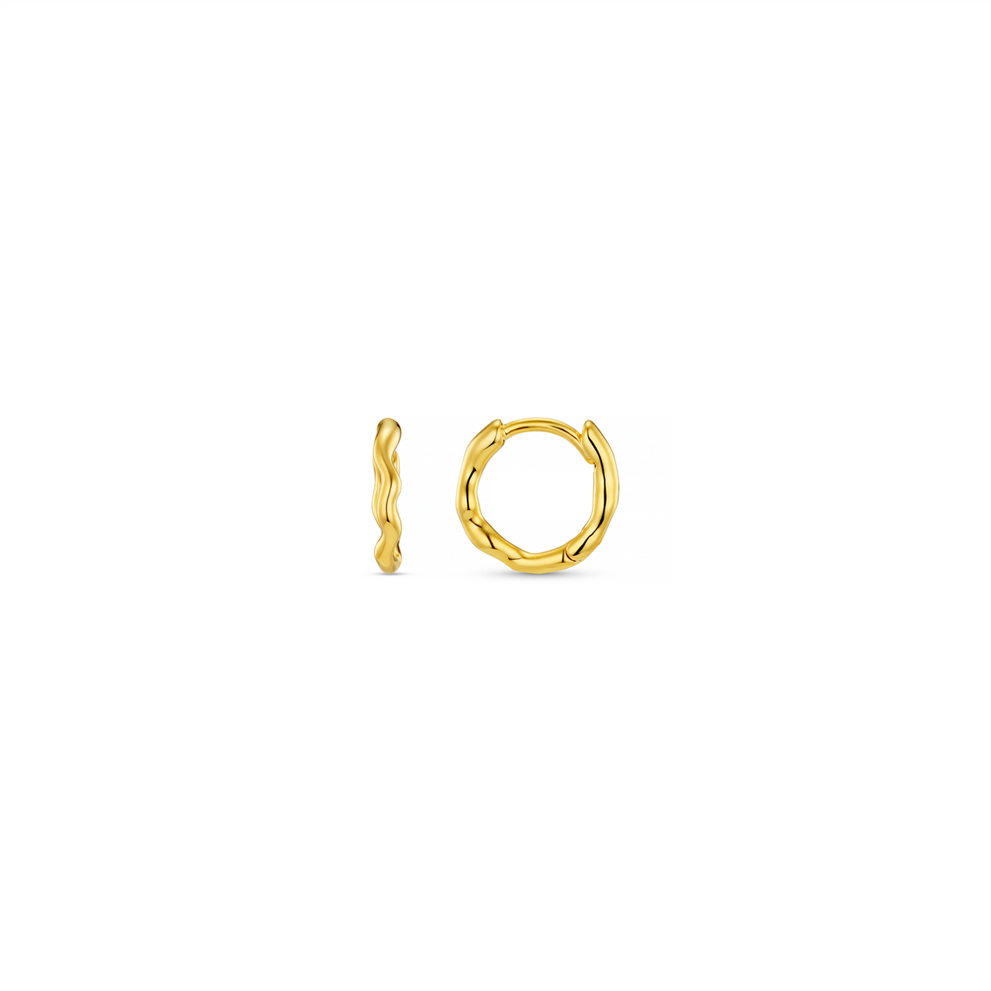 Organic Round Wave Gold Huggie Hoops