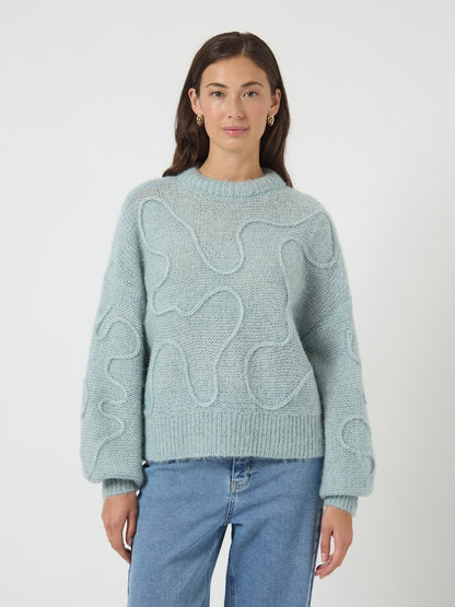 YASBRIDA LS WOOL BLEND KNIT PULLOVER - SILVER BLUE