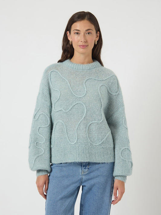 YASBRIDA LS WOOL BLEND KNIT PULLOVER - SILVER BLUE