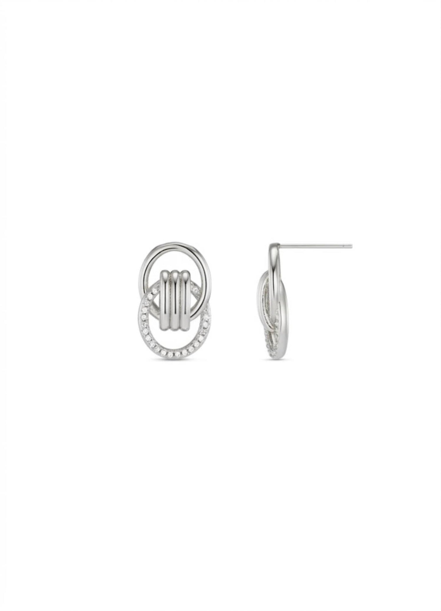 Fine interlocking pave stud earrings - silver
