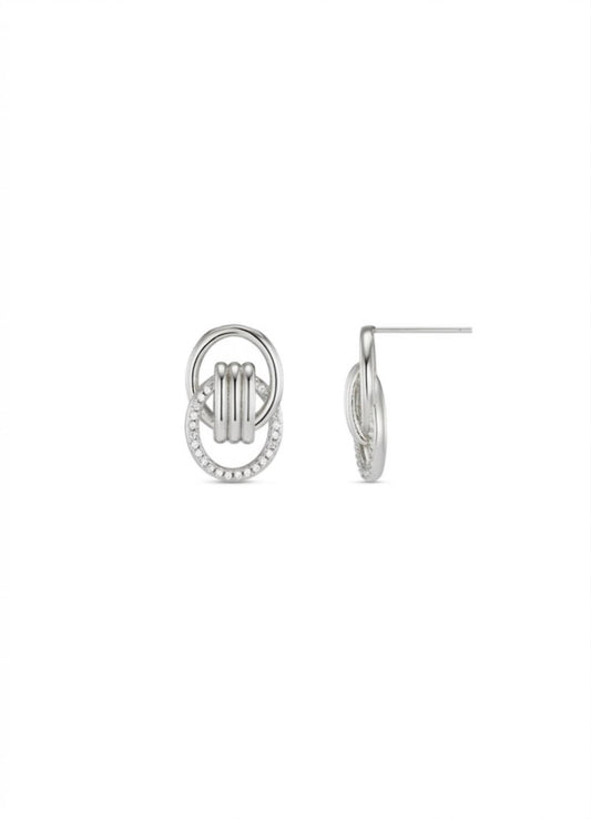 Fine interlocking pave stud earrings - silver