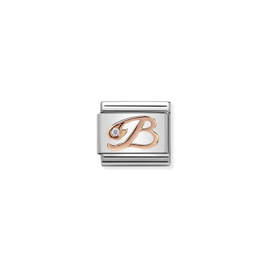 LINK, LETTER B IN ROSE GOLD AND CUBIC ZIRCONIA