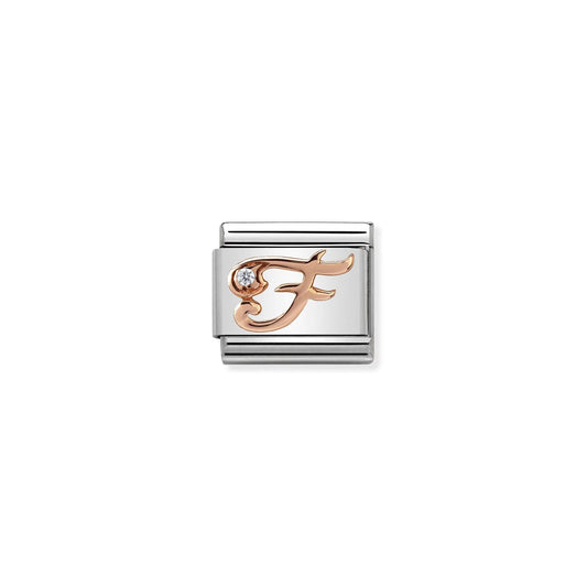 LINK, LETTER F IN ROSE GOLD AND CUBIC ZIRCONIA