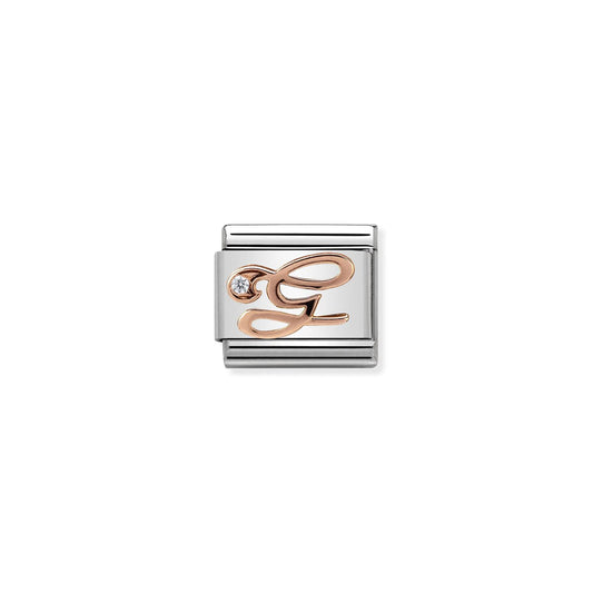 LINK, LETTER G IN ROSE GOLD AND CUBIC ZIRCONIA