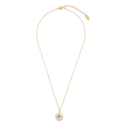 Pave Starburst Pearl Coin Necklace