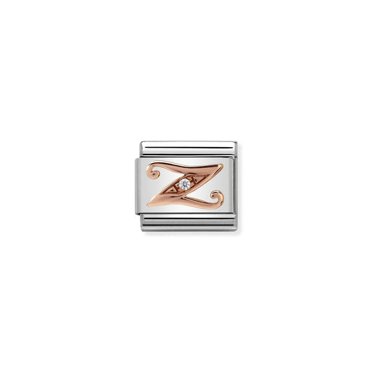 LINK, LETTER Z IN ROSE GOLD AND CUBIC ZIRCONIA