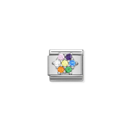 LINK WITH RAINBOW FLOWER IN SILVER